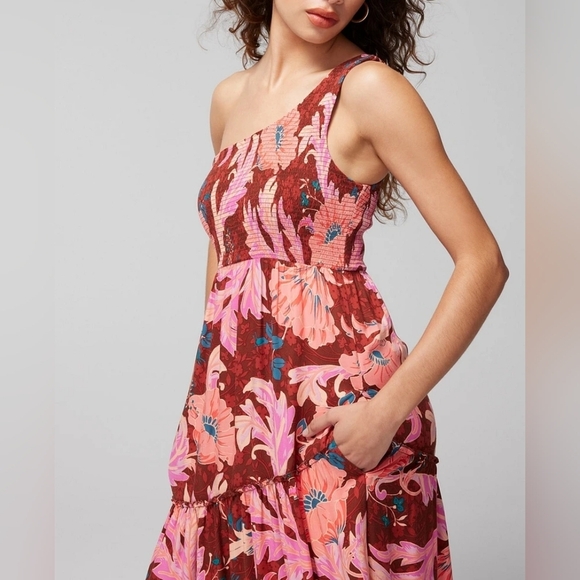 Soma Pink One Shoulder Sundress Resort Wear SomaWoven One Shoulder Maxi New - Picture 2 of 6